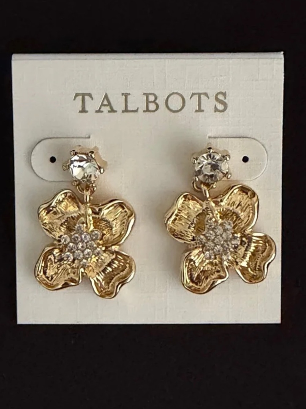 Talbots Gold-tone Floral Crystal Drop Earrings - Elegant Women’s Jewelry